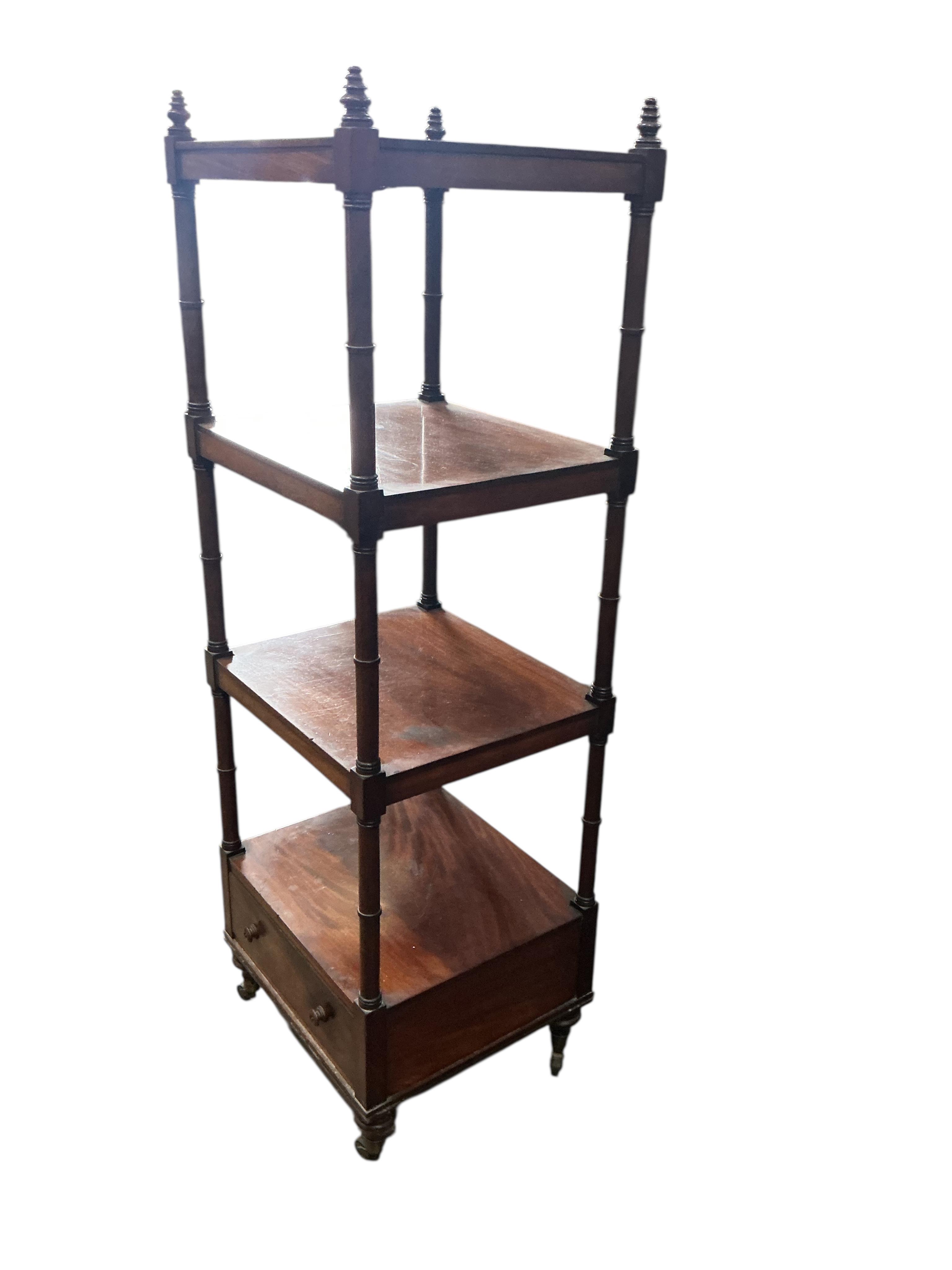 A Regency mahogany four tier whatnot, width 45cm, depth 41cm, height 140cm